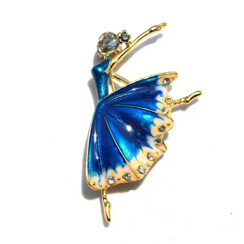 Enameled Dancing Lady Ballerina Brooch Pin with Rhinestones - Picture 1 of 2
